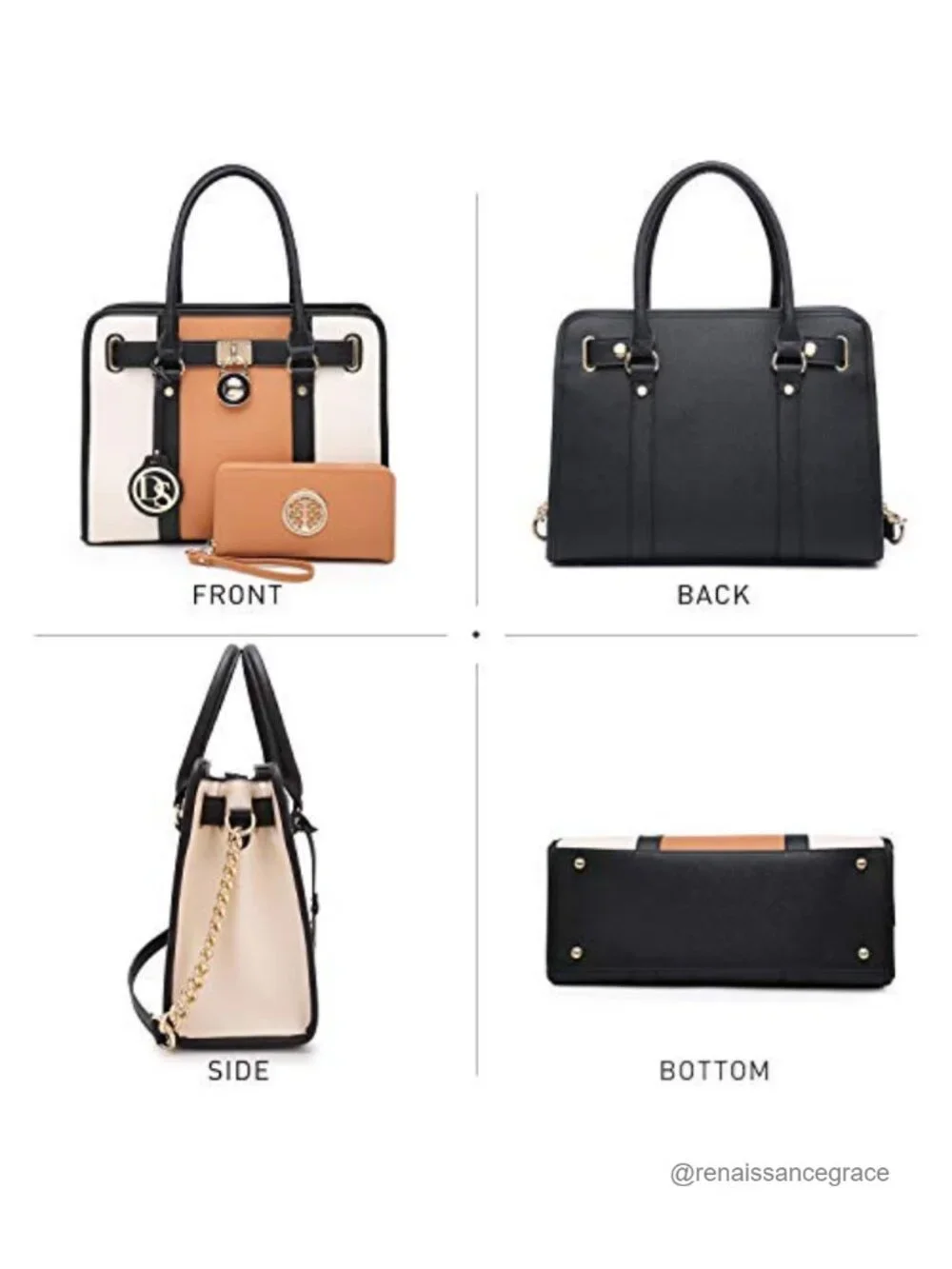 Women's Vegan Leather Satchel Handbag Tote with Matching Wallet